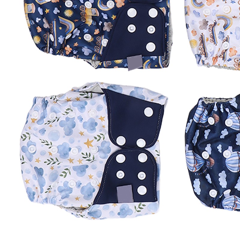 4 Pcs Reusable Cloth Diapers Easy to Set Up Washable
