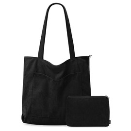 GASSDA Tote Bag Damen Cord Shopper Tasche Damen Groß Umhängetasche Handtasche Damen mit Kosmetiktaschen für Einkaufen Arbeiten Reisen und Schule (Schwarz)