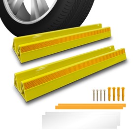 HOXWELL 2 Pcs 18'' Parking Car Wheel Stopper for Garage with 2 Installation Methods, Heavy Duty Tire Stops with Reflective Tapes, Car Parking Aids for Garage, Yellow