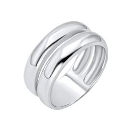 Silverly Sterling Silver Chunky Double Band Ring for Women - Minimalist 925 Silver Smooth Wide Band - Simple Classic 925 Silver Jewellery - Bold Modern Curved Multi-Band Design - Stacked Court Rings