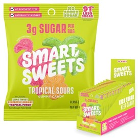 SmartSweets Tropical Sours – Gomitas Ácidas Bajas en Azúcar (3g), Sabor Tropical, 100% Veganas, Sin Gluten ni Edulcorantes Artificiales, Snack con Fib