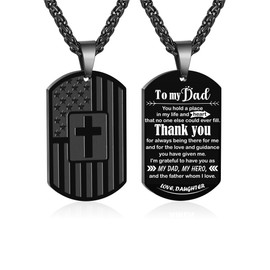 Zocomi To My Dad Gifts from Daughter, Dog Tags Cross Daddy Necklace America Flag Pendant Chain Jewelry Valentines Birthday Christmas Father's Day Gifts Dad Presents for Men Black