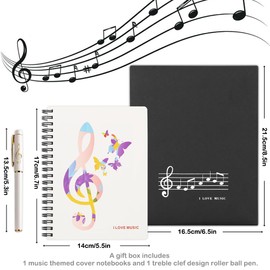 Music Piano Melody Theme Stationery Gift Box Set,Piano Musical Wirebound Journal Writing Notebook with Treble Clef Design Roller Ball Pen for Office School Student Teacher Gift (White Music Note)
