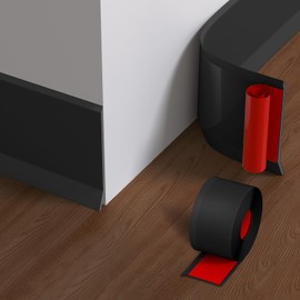 Flexible Baseboard Molding Trim, 4 Inch x 40 Feet Vinyl Wall Base with Wider Self-Adhesive Peel and Stick Cove Base, Rubber Wall Base Moulding Trim, Black