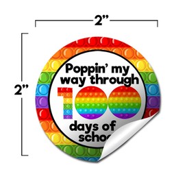 Pop Fidget 100th Day of School One Hundred Days Smarter Encouragement Sticker Labels for Teachers, 40 2" Party Circle Stickers by AmandaCreation, Great for Students to Celebrate 100 Days of Learning
