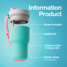 CHAKO LAB Stainless Steel Insulated Water Bottle with Two Drinking Ways | Twist Tumbler BPA-Free Leak-Proof | 17 oz Bottle with Ceramic linner | Mint Teal