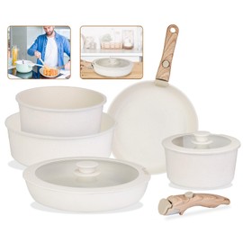 4-Piece Nonstick Cookware Set, Including 7.5", 8.3", 10.6" Sauce Pans & Frying Pans, Detachable Handles, Silicone Lids, Versatile for All Stovetops