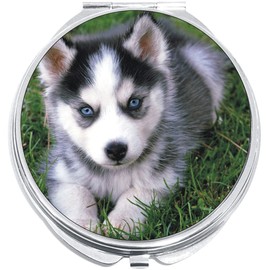 NewCharms Husky Puppy Dog Compact with Mirrors - Perfect Pocket and Purse Size Folding Mirror for Applying Make Up Anywhere