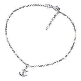 SILVEGO Women's Anklet 925 Sterling Silver with Anchor Pendant, Silver, without stone