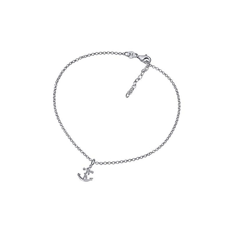SILVEGO Women's Anklet 925 Sterling Silver with Anchor Pendant, Silver,