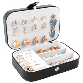 OceeK Travel Jewelry Box, Travel Jewelry Organizer,Travel Jewelry Case,Travel Jewelry Box, Black Travel Jewelry Case, PU Leather Small Jewelry Organizer Double Layer,Black,1 Pack