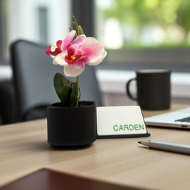 Cute Planter CARDEN Business Card Holder for Desk Office Supplies Desk Organizer Office Decor for Women and All Genders Case Modern Accessory Pink Gold Bronze Silver Black White (Black)