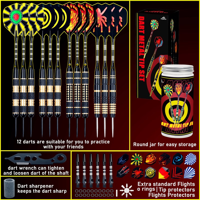 Pack of 12 Darts Metal Tip, 20/24/26 g Professional Darts,
