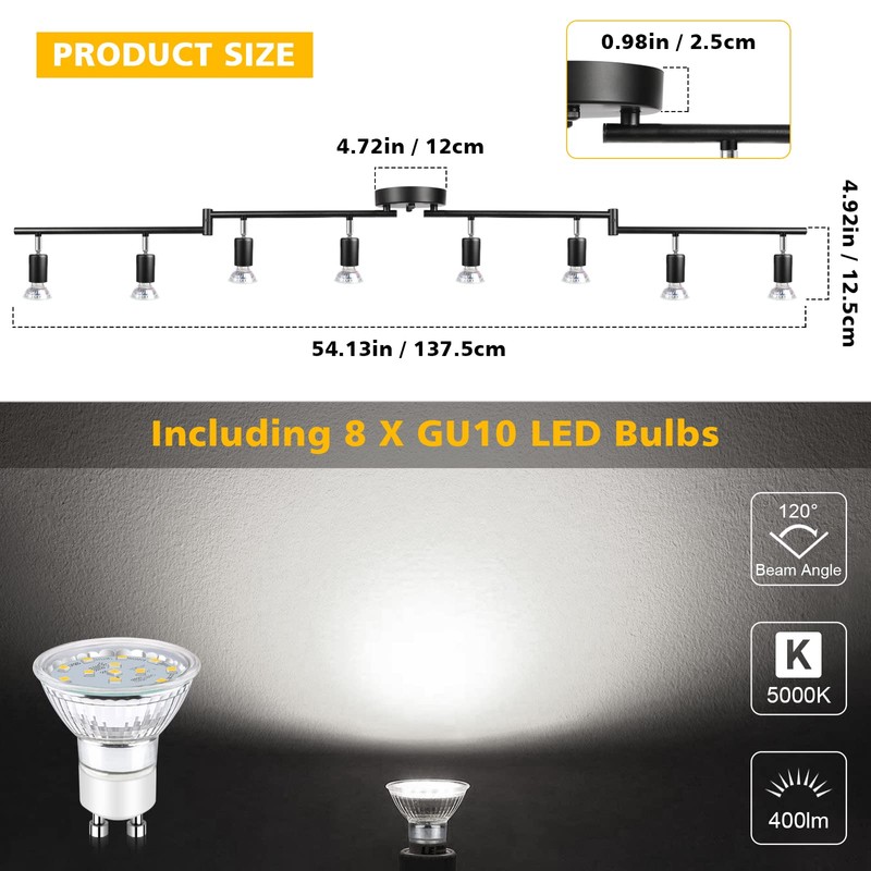 Unicozin LED 8 Light Track Lighting Kit, 54.13'' Black 8