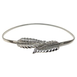 Live It Style It Womens Waist Chain Leaf Shape Metal Stretch Elastic Ladies Metal Chain Belts Gold Silver (Silver)