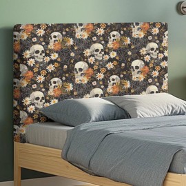 Qehuruxo Skull Daisy Headboard Covers for Queen,Stretch Bed Headboard Slipcover Covers,King Size Bed Headboard Slipcover Bedroom Decoration