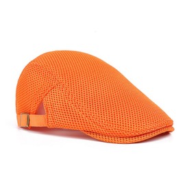 Quanhaigou Men's Mesh Cap Breathable Summer Newsboy Hat Adjustable Beret Ivy Cap Cabbie Flat Hats (Orange)