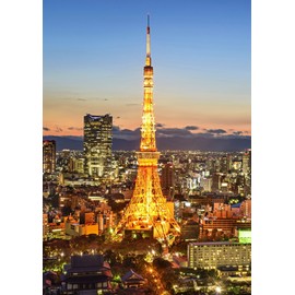 絵画風 壁紙ポスター （はがせるシール式） 夕暮れの東京タワー 夜景 夕焼け 六本木ヒルズ キャラクロ TKT-026A2 （A2版 420mm×594mm） 建築用壁紙＋耐候性塗料 ＜日本製＞ ウォールステッカー お風呂ポスター