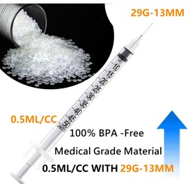 Sirulken 1/2ml 29G 1/2 inch(13mm) Lab Syringes Needle Tool, Individual Sealed Package - 20 Pack