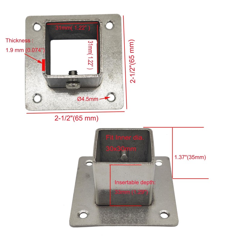 8 PCS 1.18" Square Post Flange Base, 201 Stainless Steel