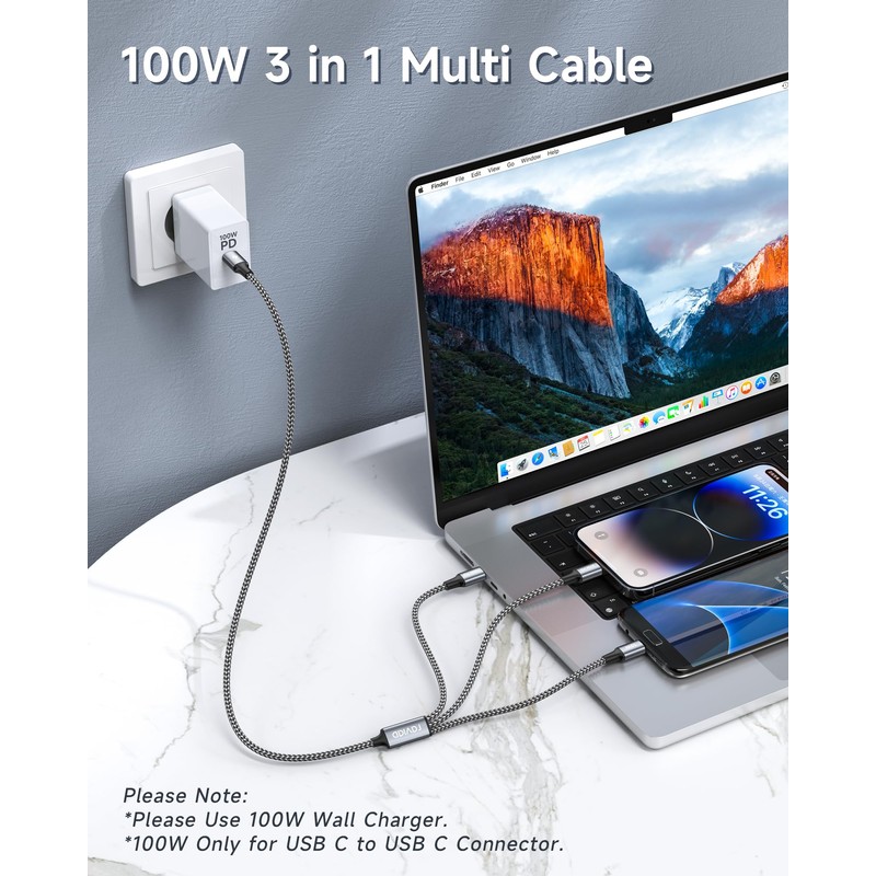 RAVIAD 100W 3 in 1 Charging Cable 50CM