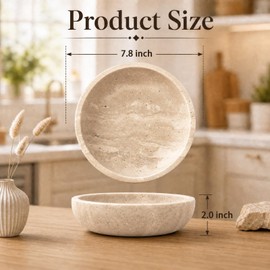MALIHOO Travertine Decorative Bowl, 7.8 Inch Stone Catchall Bowl for Home