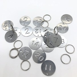 Stainless Steel Numbered Tags Metal Round Numbered Tags ID Tags Key Tags with Key Rings(1-25)