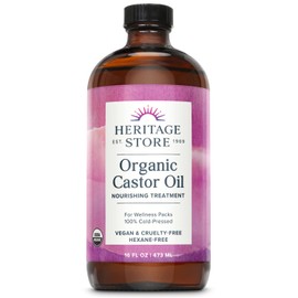 HERITAGE STORE Organic Castor Oil - Nourishing Treatment for Hair and Skin - Nutrient-Packed Hair Oil, Lash Serum for Eyelashes and Brows, Castor Oil Packs, Cold Pressed, Hexane Free, Vegan, 16oz