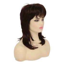Siudus Brown Mullet Wigs for Women Mullet Wigs Shaggy 70s 80s Wig Layered Natural Synthetic Fibre Hair Wig for Cosplay Disco Rocker Wig