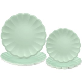 Newtay 30 Pcs Sage Green Scalloped Paper Plates 9.5 Inch and 7.5 Inch Shell Edge Disposable Dinner Plates for Birthday Wedding Baby Shower Party Decorations