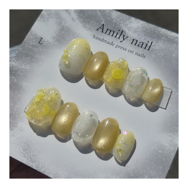 Lemon [Handmade Nail Tip] Emily Nail - Almond /