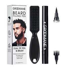 Red by Kiss GROOMANE Beard Filling Pen Comb, Dual Tip Brush Beard Enhancer for Natural Coverage, Waterproof & Smudge-Proof Beard Pencil, Easy Fill-In for Patches & Fuller Look (Black)