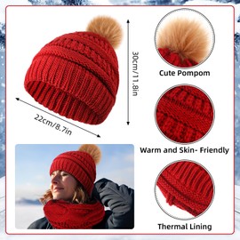Liitrsh 12 Pcs Winter Beanie Hat Scarf Gloves Set Knitted Beanie Hat Circle Scarves Gloves Earmuff for Women Men(No Plush,Black, White, Wine Red)