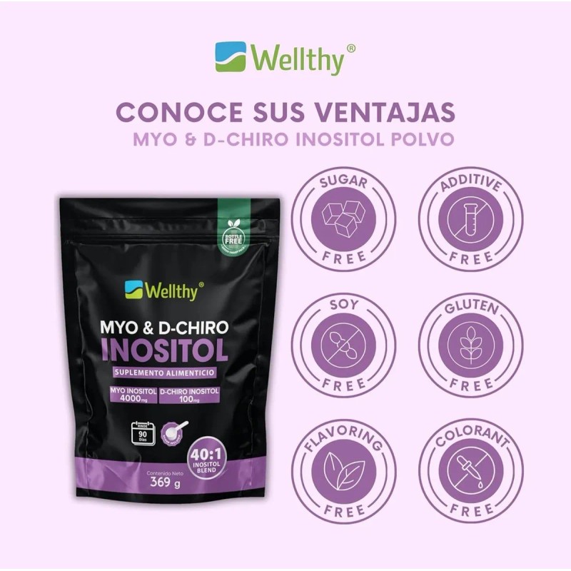 Myo Inositol Y D-chiro Inositol 369gr Wellthy 90 Servs 40:1