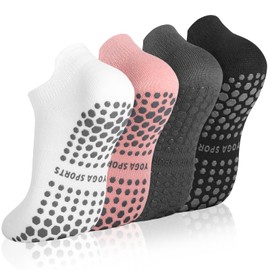 Guiqulai 4 Pairs Pilates Socks Women, Womens Non Slip Yoga Socks with Grip in Cotton for Ballet Dance Hospital Sport, Size 5-9