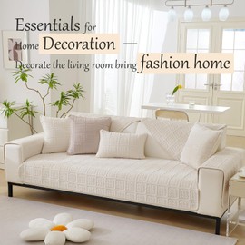 Upgrade Milky Velvet Super Soft Sofa Cover, L-Shape, U-Shape, 1/2/3/4-Seater Corner Couch Cover Set, Universal Non-Slip Sofa Protector, Throw, Protective Blanket for Living Room (Cream, 70 x 210 cm)