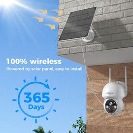 Hiseeu Solar Wireless Security Camera, 2.4G WiFi, Full HD Night Vision, Pan-Tilt Control, Smart Motion Detection, Two-Way Audio, IP66 Waterproof, 100% Wireless Camera Ideal for Home & Business