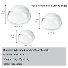 3pcs Clear K9 Crystal Dome Magnifier Glass Paperweights for Home Decor Reading Newspapers(2.3 inch,1.9 inch,1.5 inch)