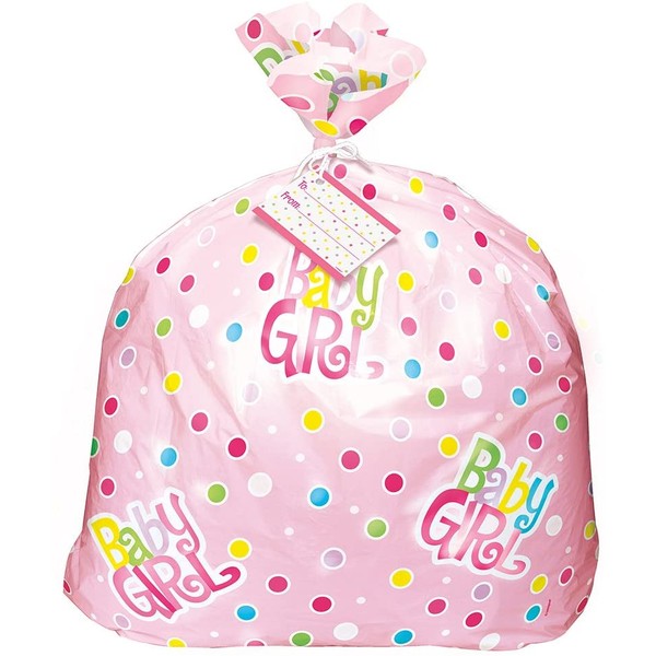 Unique Jumbo Plastic Pink Polka Dot Girl Baby Shower Gift Bag, Multicolor, 44" x 36" - 61865