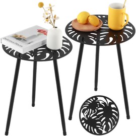 2 Packs Metal Outdoor Side Tables Small Outdoor End Table for Patio Round Accent Garden Table Corner Table for Small Spaces Weather-Resistant Coffee Table for Balcony Porch Plant Stand Indoor Outdoor