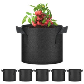 YSSOA YSSOA 5-Pack 7 Gallon Grow Bags, Aeration Nonwoven Fabric Plant Pots with Handles, Heavy Duty Gardening Planter for Potato, Tomato, Vegetable and Fruits, Black