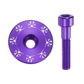 sourcing map 2pcs Bicycle Headset Stem Top Cap 1-1/4" (31.8mm) OD Aluminum Alloy Cycling Headset Stem Cover Snowflake Pattern with M6 Bolt for Mountain Bike Road Bike MTB, Purple