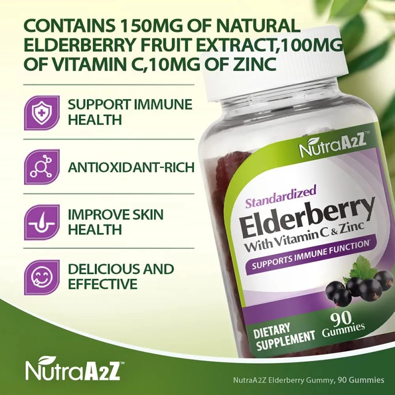 Nutraa2z Gomitas De Saúco 150mg Con Vitamina C Y Zinc