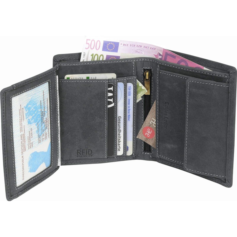 HC Men's High-Quality Wallet Portrait Format Antique Leather RFID Protection,
