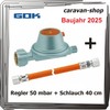 Pressure Regulator 50 mbar, 1.5 kg/h for Caravan/Motorhome + Hose