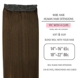 SURNEL Wire Hair Extensions Human Hair Color 4 Medium Brown Secret Hlao Invisible Fish Line Hair Extensions 65g 14 inch(#4,14inch)