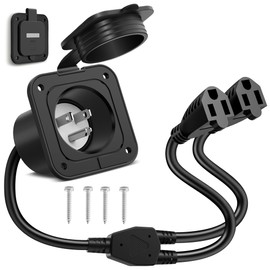 SS VISION 15 Amp AC Port Plug Power Flanged Inlet, 125V RV AC Port Plug Shore Receptacle with 18 Inch Extension Cord, Shore Power Inlet Plug RV Plugs for RV Camper Generator Shed Motorhome Marine Boat