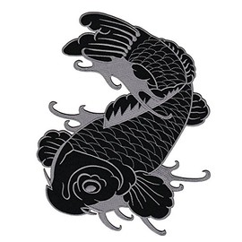Large Japanese Koi Carp Back Patch Grey - 18.7 x 23.2 cm - Embroidered Patch Biker XXL Patch Back Patch Fish Back Patch for Motorcycle Jackets Cows Leather Vests - High Quality Embroidery