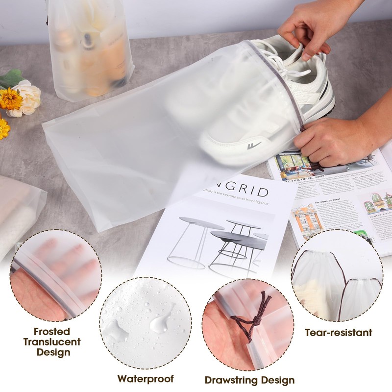 Drawstring Shoe Bag, White, shoe bag