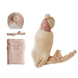 dear dilly Swaddle Blanket Donut Turban Mini Ribbon Set Baby Gift Baby Gift (Royal mint)